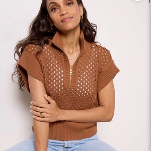 Varley Brown Knit Short Sleeve Top